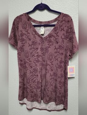 LuLaRoe Mauve Floral V-Neck Short Sleeve Top